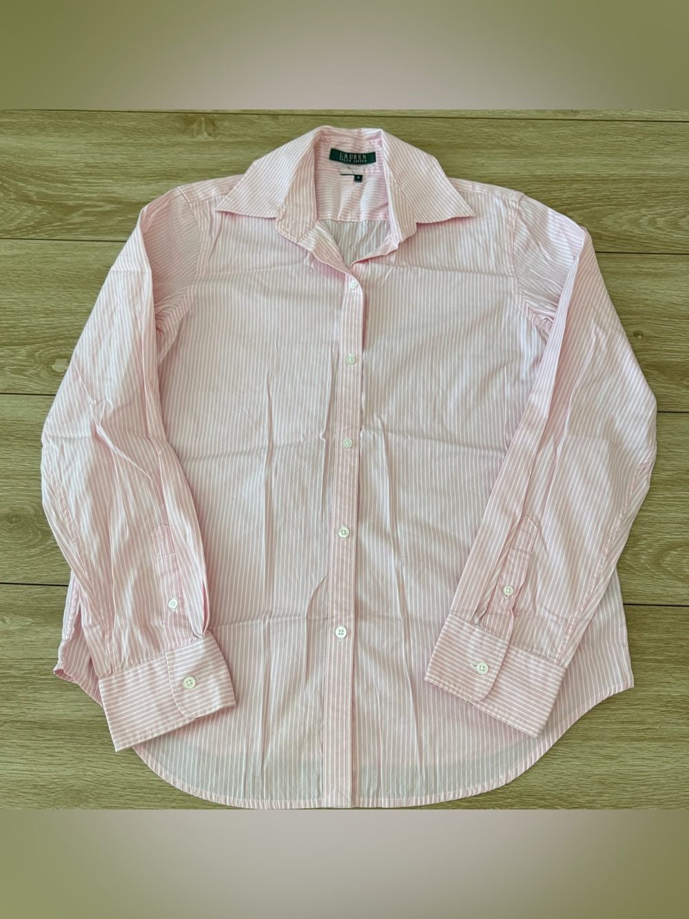 Women's Lauren Ralph Lauren Pink Striped Button Down Blouse Size Medium